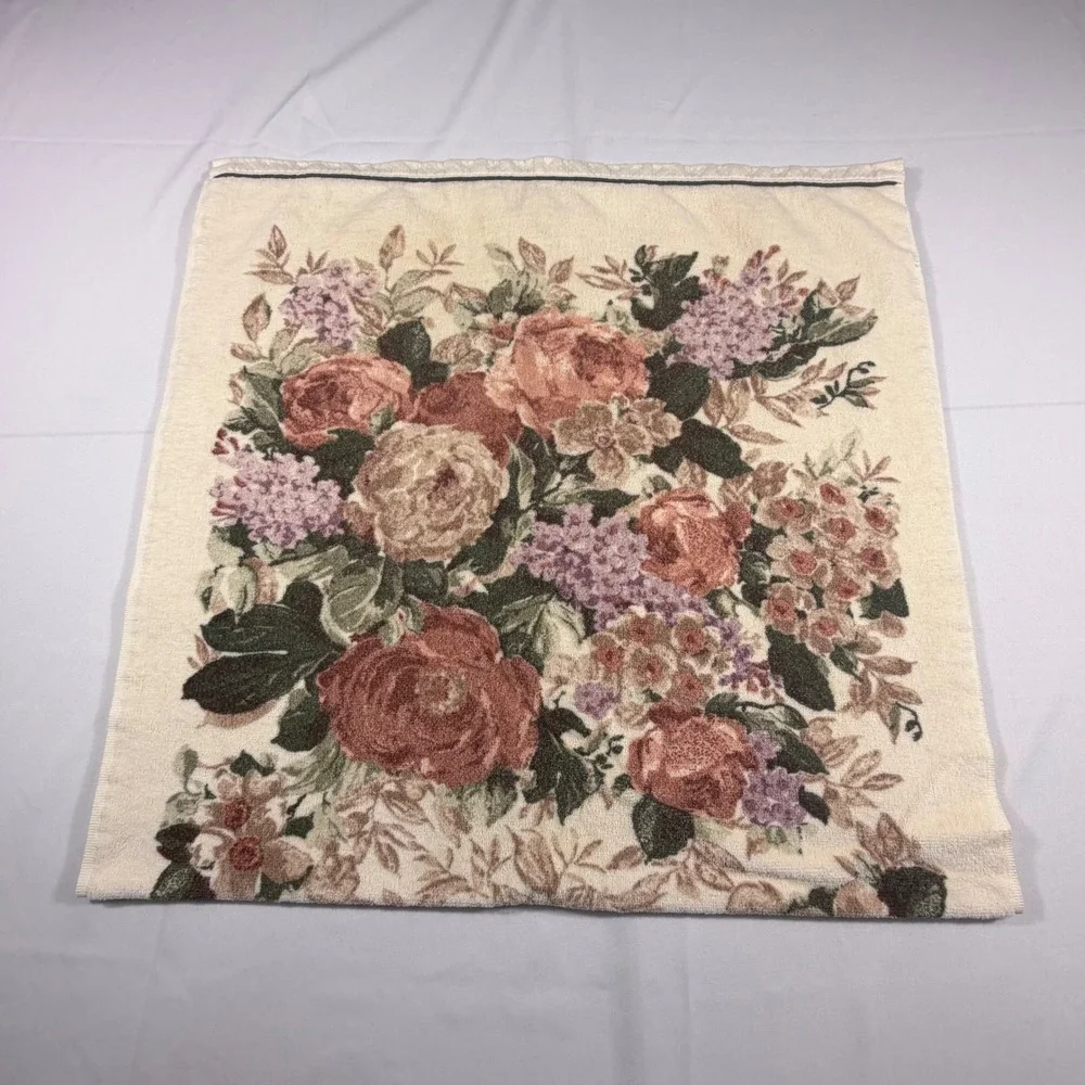 Croscill Home Fashions Vintage Floral Rose Lilac Cotton Hand Towel Cream Bundle